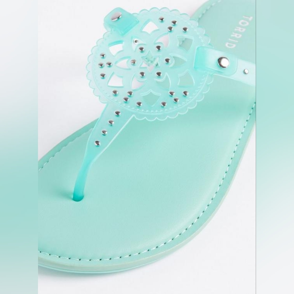 Torrid extra width t strap jelly sandals, 8ww, mint blue
